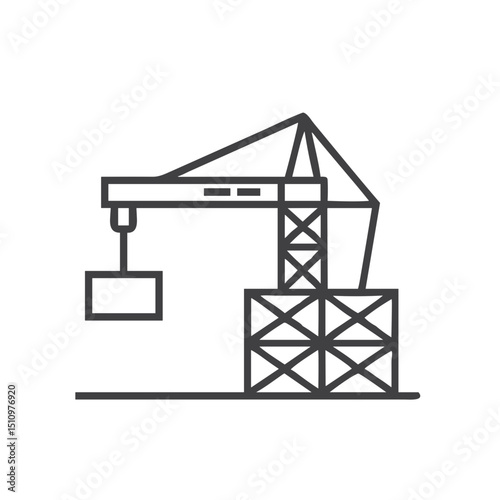 Port Gantry Cranes Unloading Container Icon for Shipping Industry Websites, Maritime Logistics Apps, Global Trade Presentations, Harbor Operations and Supply Chain Infographics