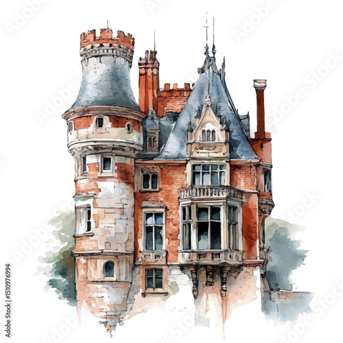 watercolor vector of Historic Landmark, high quality, isolated on a white background.
