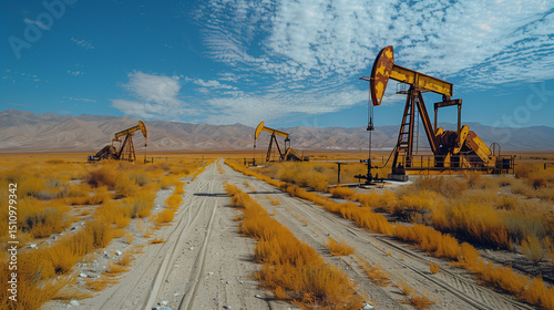 Photorealistic Oil Field in Golden Hour – Nodding Donkey Pumpjacks