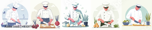 vector of a chef slicing onions