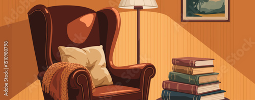 Cozy Reading Chair with Books and Blanket