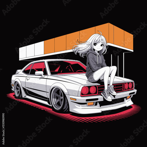 Anime Girl with Retro Car