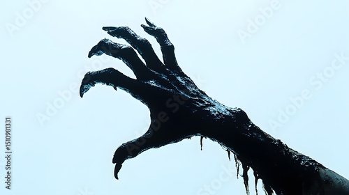 Silhouette of a zombie hand on a white background