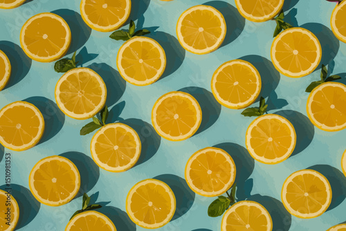 Sliced Lemons on Light Blue
