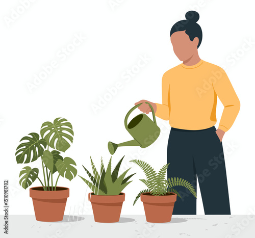 Indoor Green Plant with Light Shadows