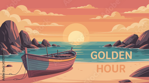 Boat on the Beach at Golden Hour