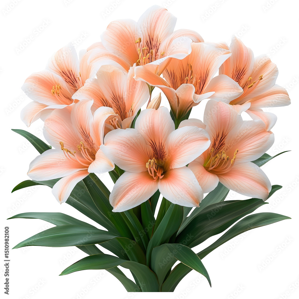 Fototapeta premium Elegant peach lilies bouquet illustration with realistic details and black background