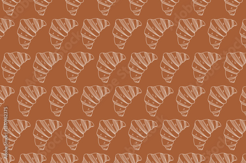 Hand-drawn heart-shaped croissant pattern for pastry shops, bakery menus, or graphic design. Croissant illustration. Croissant with line art. Vector graphics.