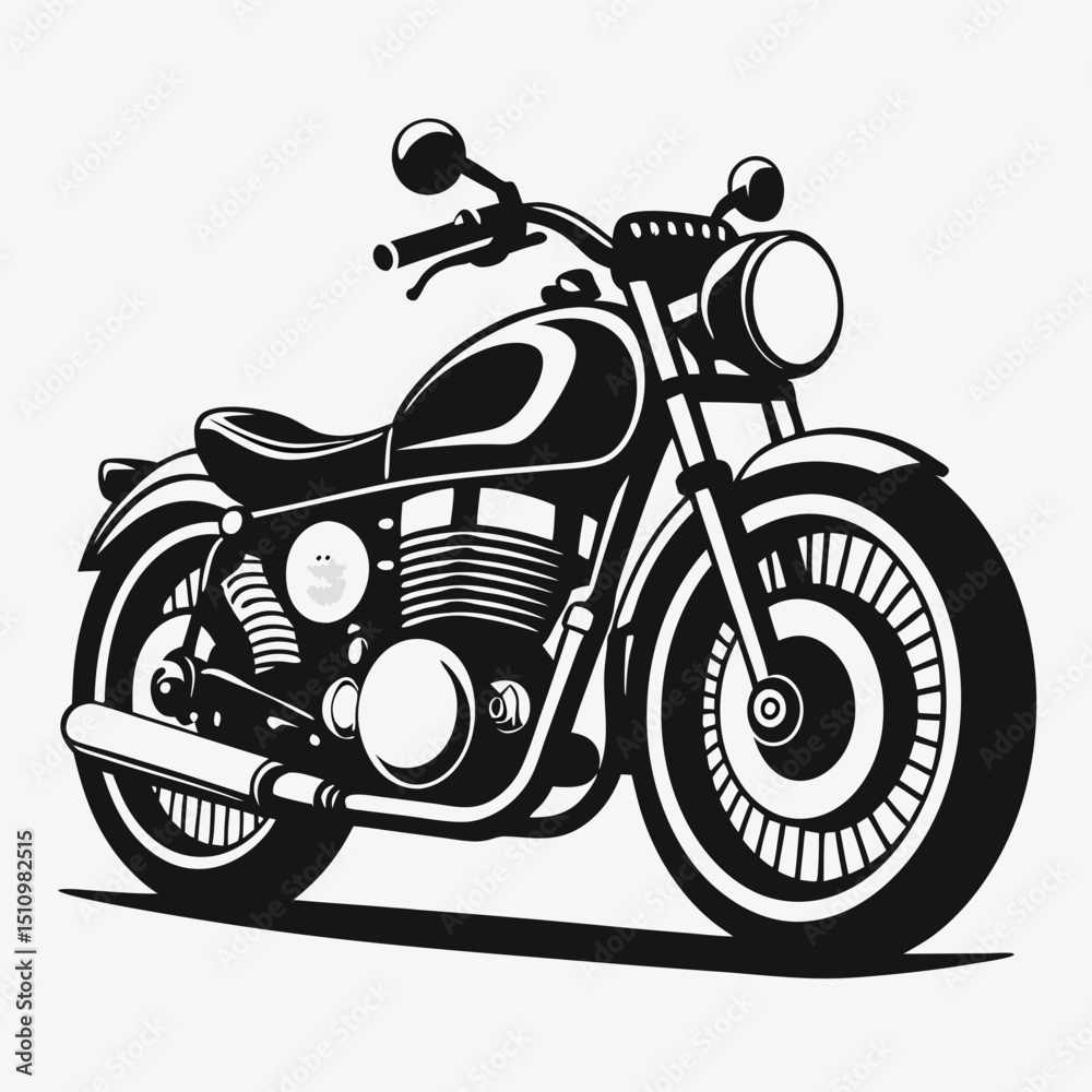 Naklejka premium Monochrome Illustration of a Classic Motorcycle with Detailed Engine and Spokes on a Light Background Vector Art