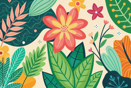Botanical doodle background art vector set. Flower and leaves abstract shape doodle art design for print, wallpaper, clipart, wall art for home decoration
