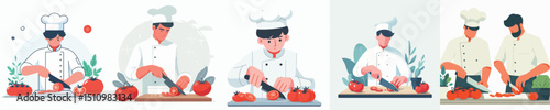 vector of a chef slicing tomatoes