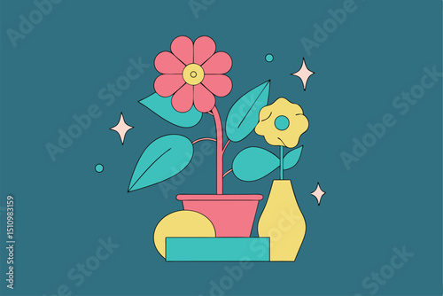 Botanical doodle background art vector set. Flower and leaves abstract shape doodle art design for print, wallpaper, clipart, wall art for home decoration