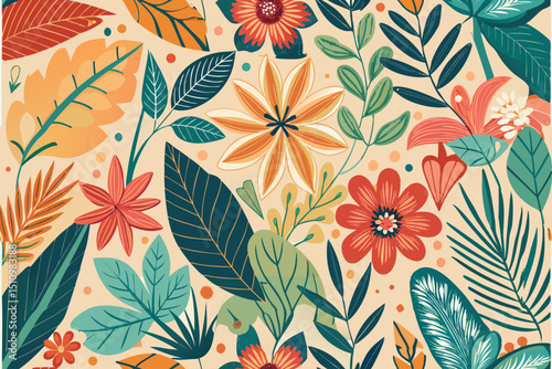 Botanical doodle background art vector set. Flower and leaves abstract shape doodle art design for print, wallpaper, clipart, wall art for home decoration