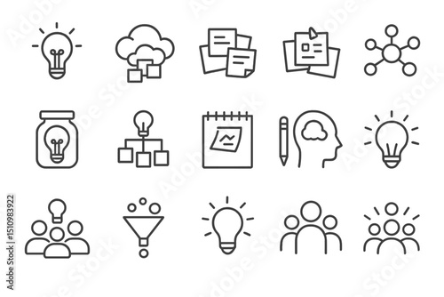 Set of minimalist icons for ideas, organization, and collaboration concepts