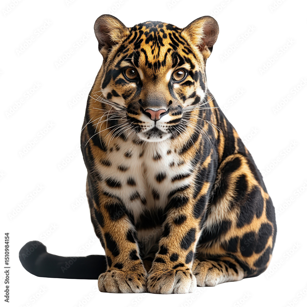 Fototapeta premium Stunning Isolated Ocelot Portrait Captivating Wildlife with Distinctive Markings on Black Canvas