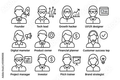 Icon set representing various tech and business job roles