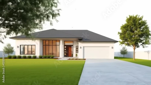 Wallpaper Mural Modern house exterior with lawn, driveway and trees showcasing architectural design Torontodigital.ca