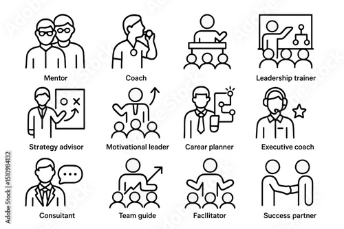 Icons representing different roles in professional development and leadership