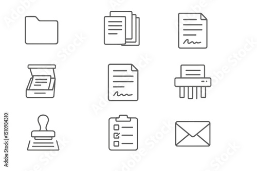 Grayscale document icons on gradient background for office use