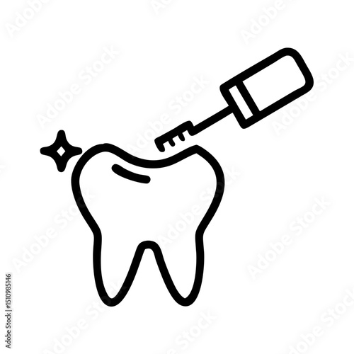 Tooth brushing illustration, dental hygiene, black and white line art, for websites