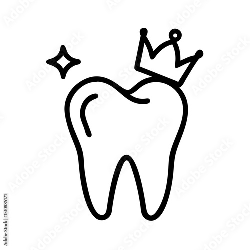 Crowned tooth, dental care icon, simple line art style