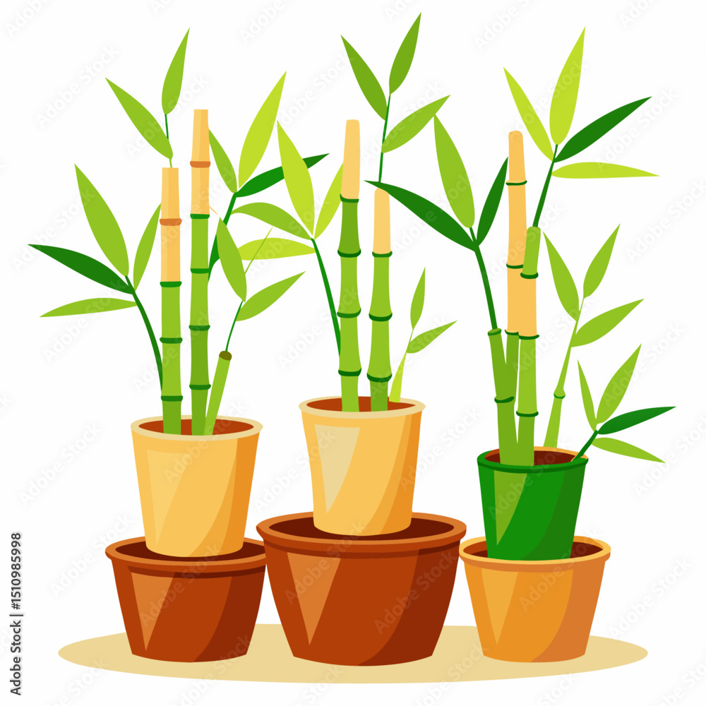 Fototapeta premium Bamboo with pot illustration vector with white background 