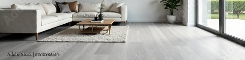Sleek modern gray hardwood flooring installed in a bright, minimalist living room Notice the subtle wood grain and seamless installation Perfect for contemporary design inspiration , planks, flooring