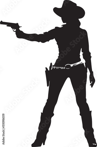 Cowgirl with a Gun Silhouette Vector Illustration on Transparent Background