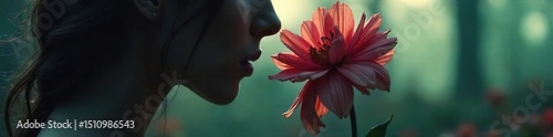 A shadowed figure whispers secrets into a wilting flower, symbolizing a deceptive and decaying relationship; a visual metaphor for the fragility of a love built on lies , metaphor, reality