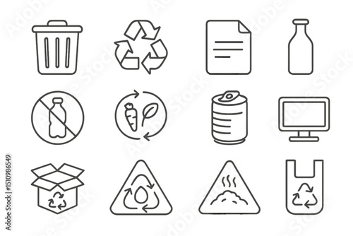 Recycling and waste management icons on metallic background