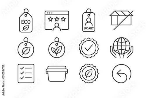 Eco-friendly product icons: sustainability and recycling symbols
