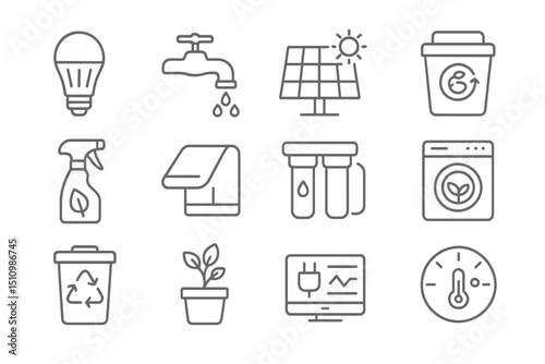Eco-friendly icons for sustainability and energy conservation