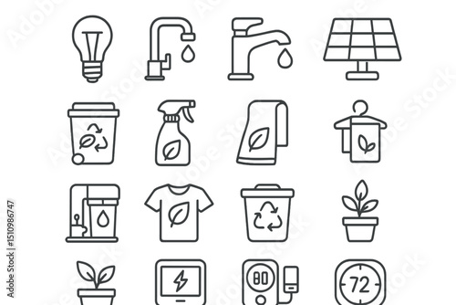 Eco-friendly icons: recycling, renewable energy, conservation symbols