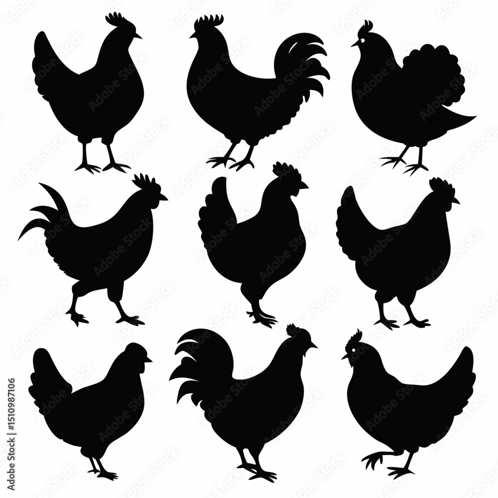 Fototapeta premium Hen silhouette bundle set vector design