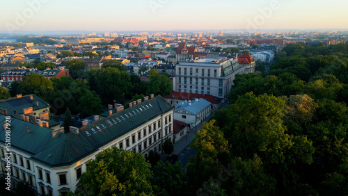 Drone view of European city tourism old town Krakow Poland photo