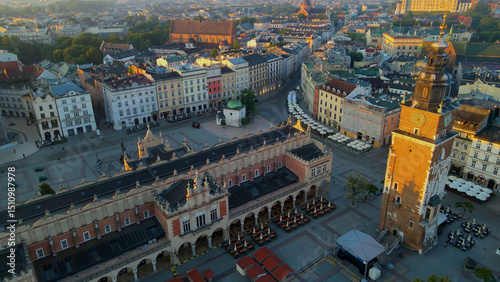 Drone view of European city tourism old town Krakow Poland photo