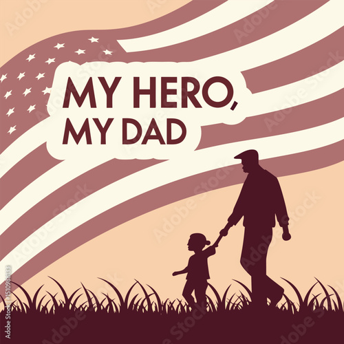 A heartfelt depiction of fatherhood celebrating the bond between a father and child against a patriotic american flag