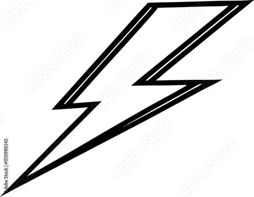 Black outline lightning bolt vector isolated on a white background representing energy power and electricity.