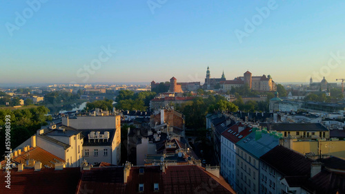 Drone view of European city tourism old town Krakow Poland photo