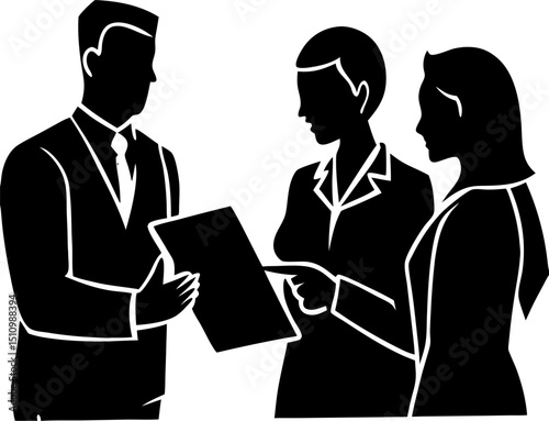 Business professionals discussing a document outlining strategies in a meeting representing teamwork and collaboration