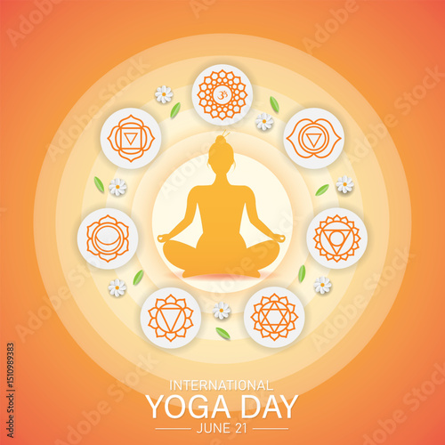 International yoga day banner or poster template design.Woman doing yoga pose.