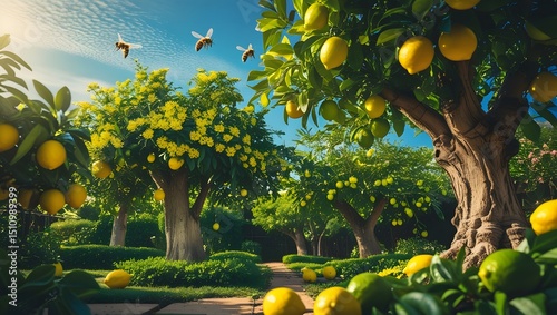 Idyllic Lemon Tree Garden Capturing the Essence of Citrus Growth
