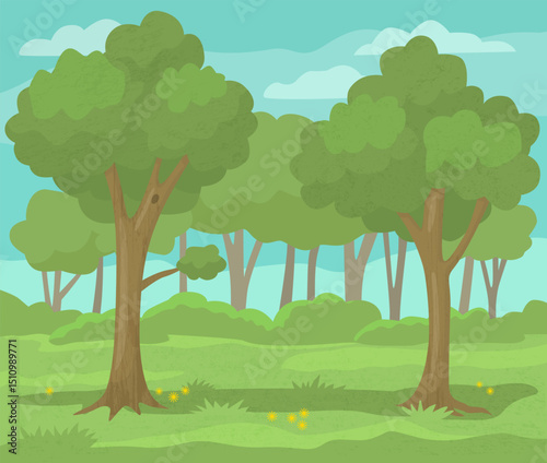 Summer landscape with trees  Color vector illustration in flat style.	
