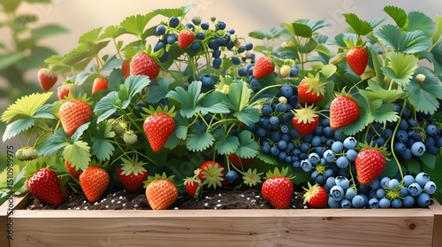 Freshly Picked Berries Growing in a Rustic Garden Setting
