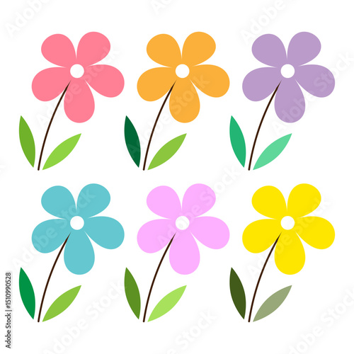 Set of cute simple colorful flowers