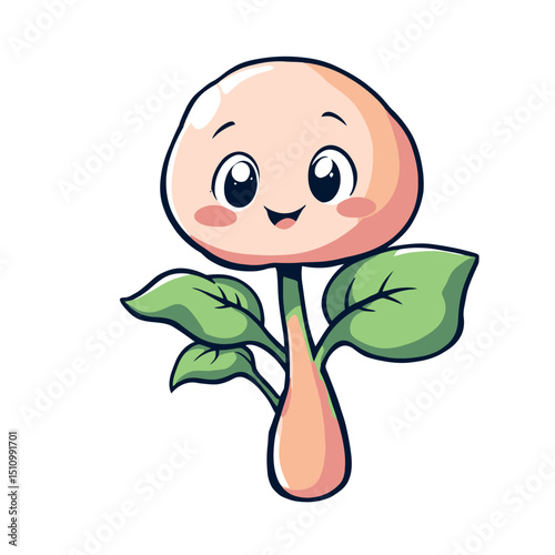 Cute Smiling Mushroom Plant Illustration Sticker for Nature Lover and Childlike Art