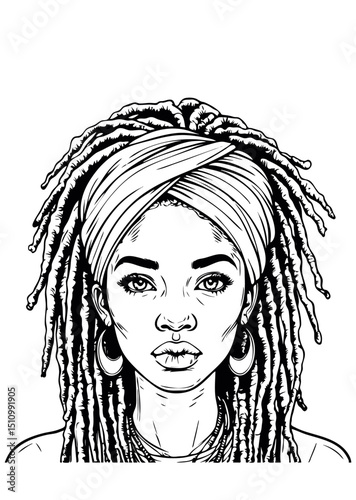 African Black Woman Coloring Page.Coloring Pages For Adults.Afro girl silhouette vector contour drawing.Beautiful female illustration.Print.Stencil cricut plotter laser cut.Poster.Wall Sticker