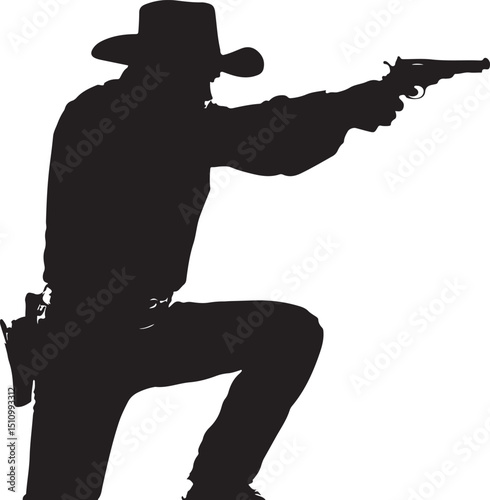 Cowboy With Gun Silhouette Vector Illustration on Transparent Background