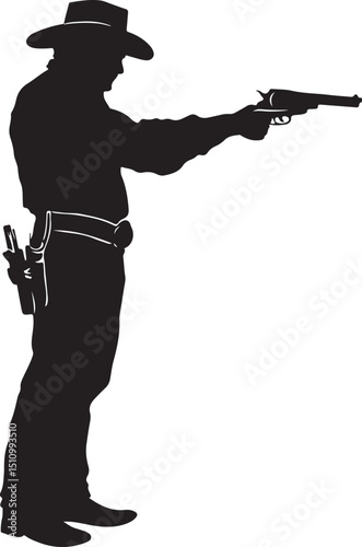 Cowboy With Gun Silhouette Vector Illustration on Transparent Background