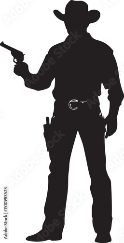Cowboy With Gun Silhouette Vector Illustration on Transparent Background